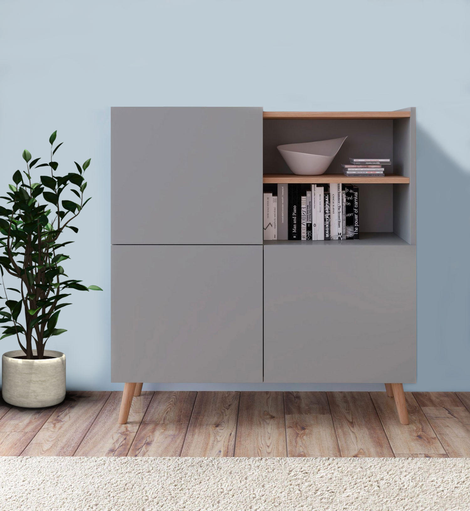HIGHBOARD Scandi platingrau / Jackson Hickory 100 / 42 / 105 cm - Braun/Grau, Holz/Holzwerkstoff (100/105/42cm) - Feldmann-Wohnen