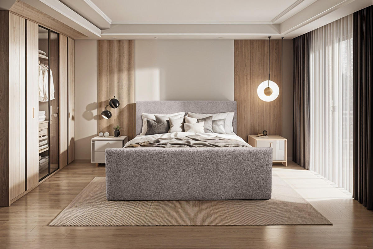 BOXBETT mit Bettkasten und Topper LAMM Stoff Sven Beige 200x200 cm H2-Pocket - Beige, Holzwerkstoff (200/200cm) - Kaiser Möbel