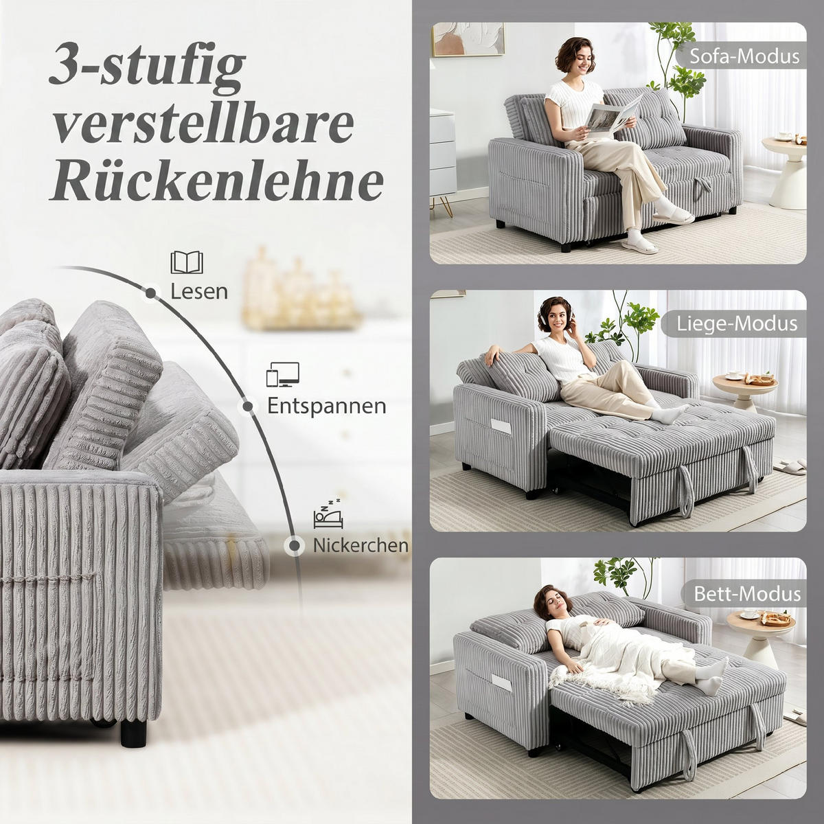 2-SITZER Schlafsofa Hellgrau 157.0/90.0/91.0 cm - Hellgrau, Textil (90/91/157cm)