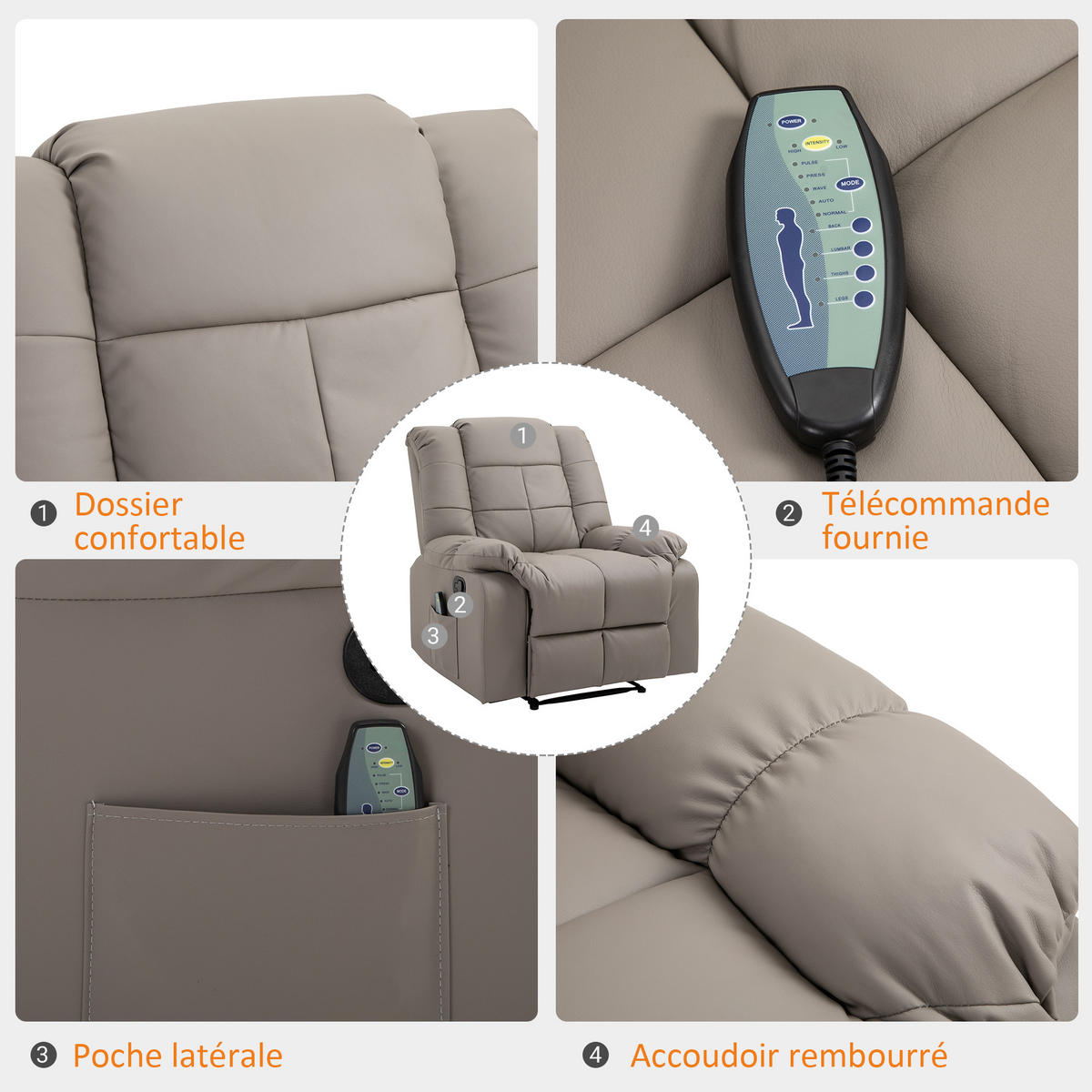MASSAGESESSEL DE-15341 8 Vibrationpunkte mit Fernbedienung Grau - Grau, Leder (99/99/94cm) - ComfortXL