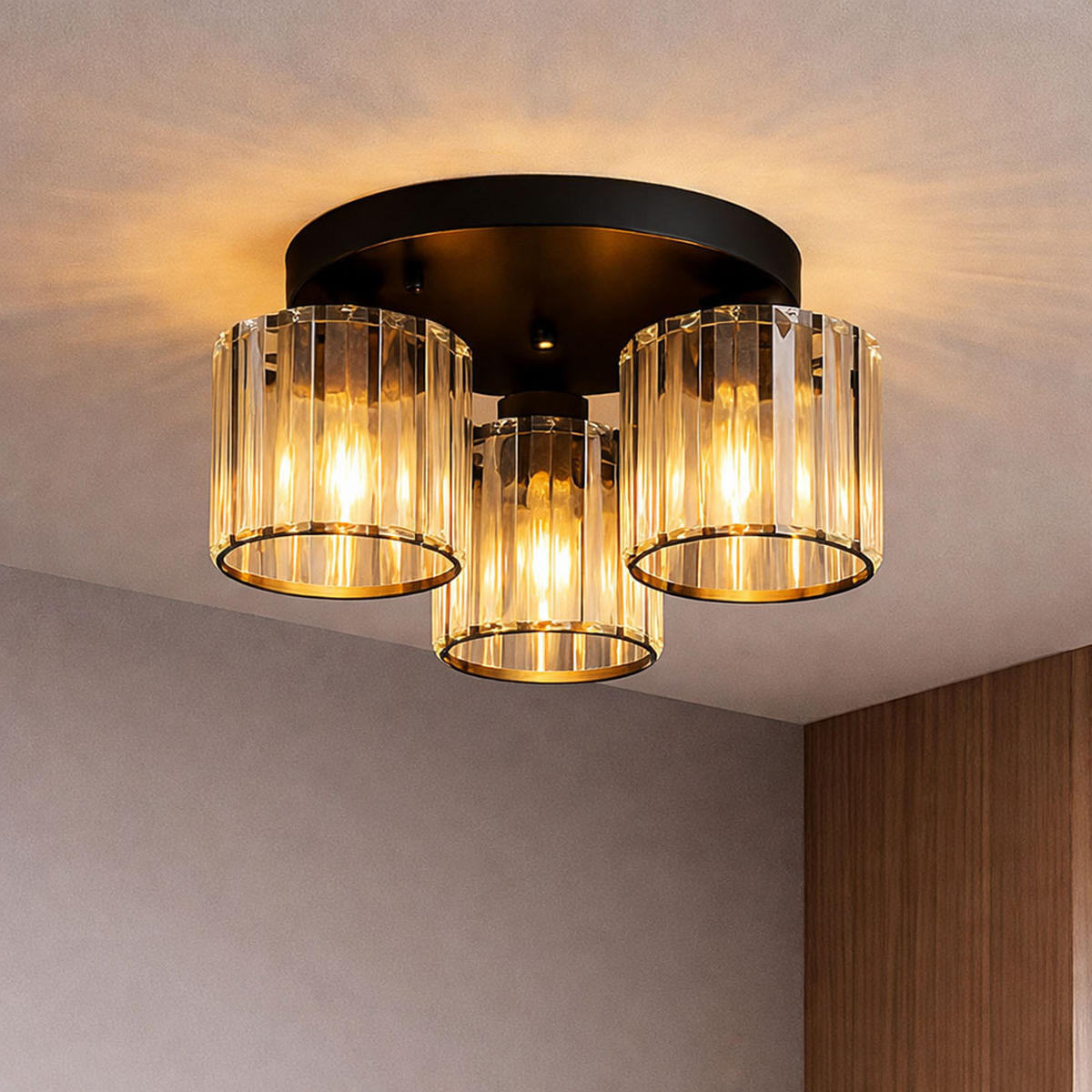 LED DECKENLEUCHTE Metall Schwarz Kristalle Klar - Schwarz, Metall (35/35/18cm) - Globo Lighting