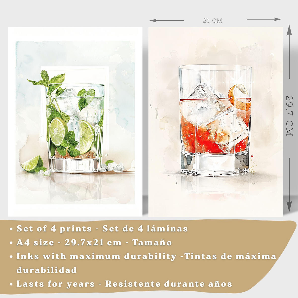 PLAKAT Sada 4 Negroni A4 Černý rám - černá, papír (29.7/1/21cm) - Nacnic