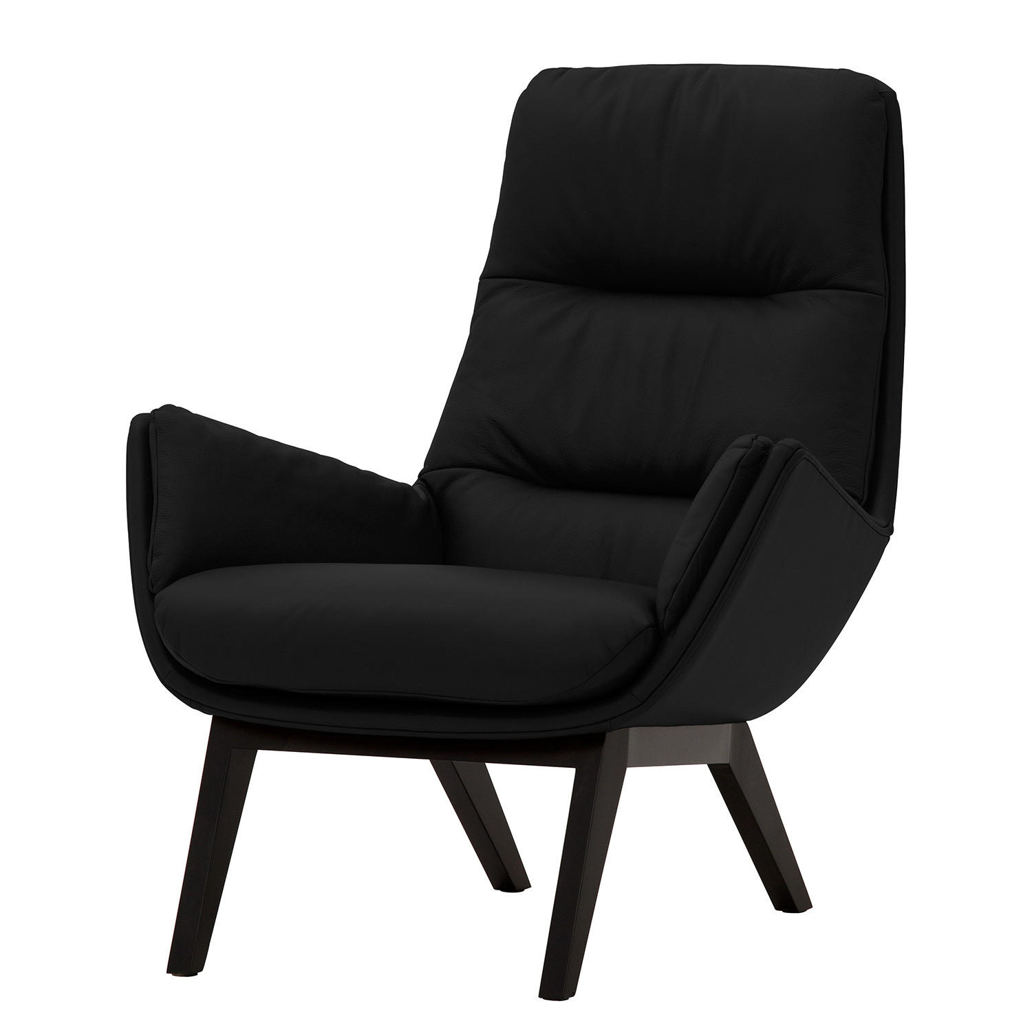 SESSEL mit Holzfüßen - Schwarz, Leder/Eichenholz (83/95/97cm) - home24