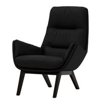 SESSEL mit Holzfüßen - Schwarz, Leder/Eichenholz (83/95/97cm) - home24