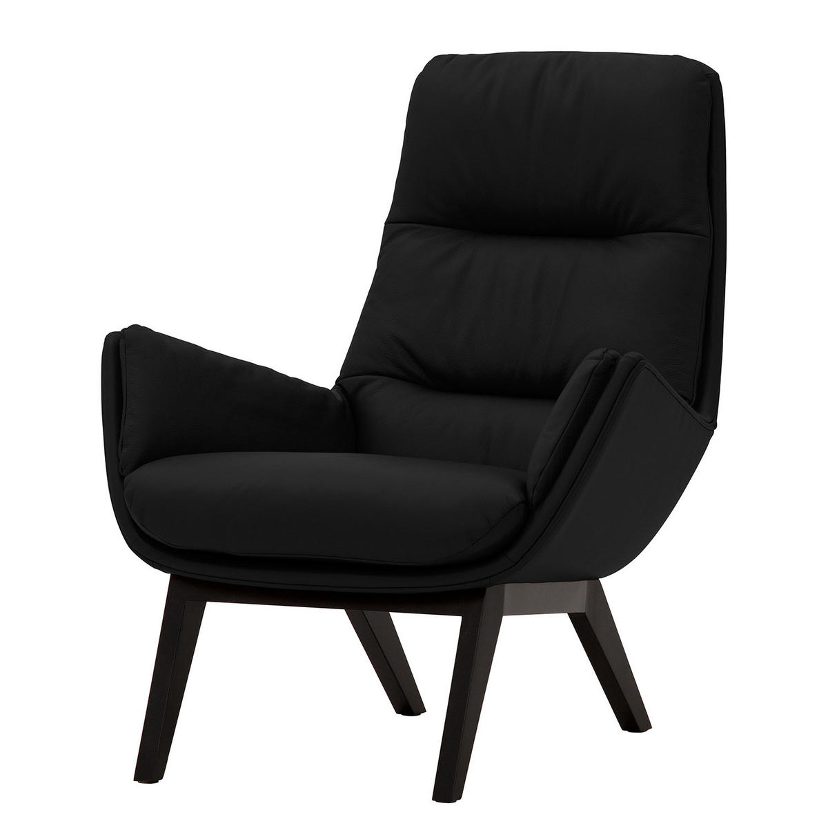 SESSEL mit Holzfüßen - Schwarz, Leder/Eichenholz (83/95/97cm) - home24