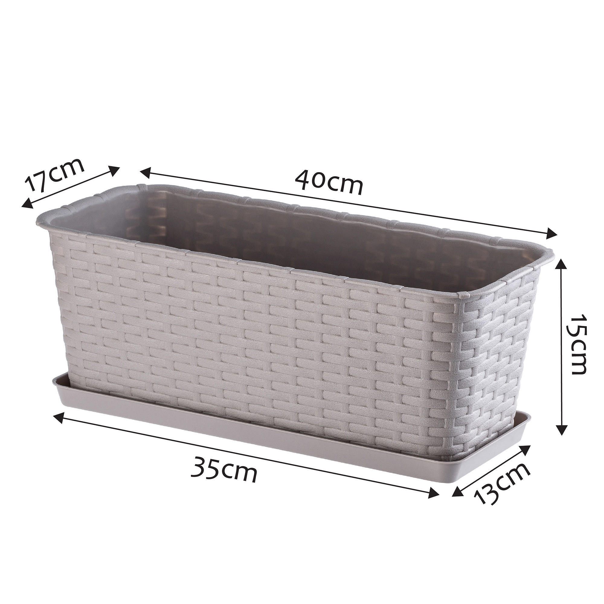 BALKONKASTEN mit Untersetzer 40 cm, Beige - Beige, Kunststoff (17/40cm) - KADAX
