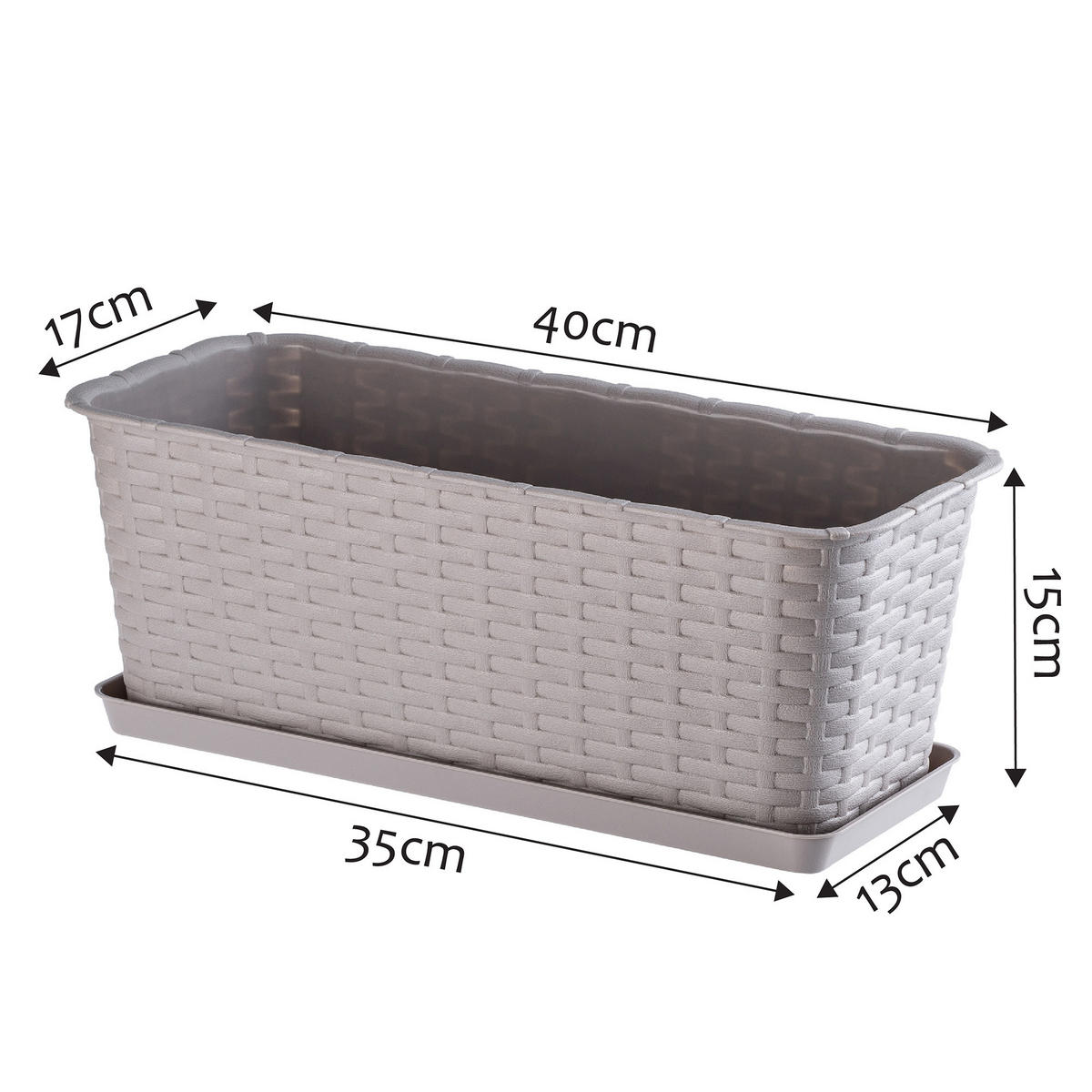 BALKONKASTEN mit Untersetzer 40 cm, Beige - Beige, Kunststoff (17/40cm) - KADAX