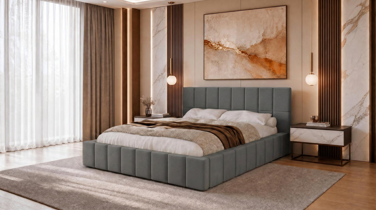 POLSTERBETT 180x200 cm, Alma, Doppelbett mit Bettkasten, Lattenrost aus Holz, Velourstoff, Dunkelgrau - Dunkelgrau, Holz/Kunststoff (180/200cm) - Marpur
