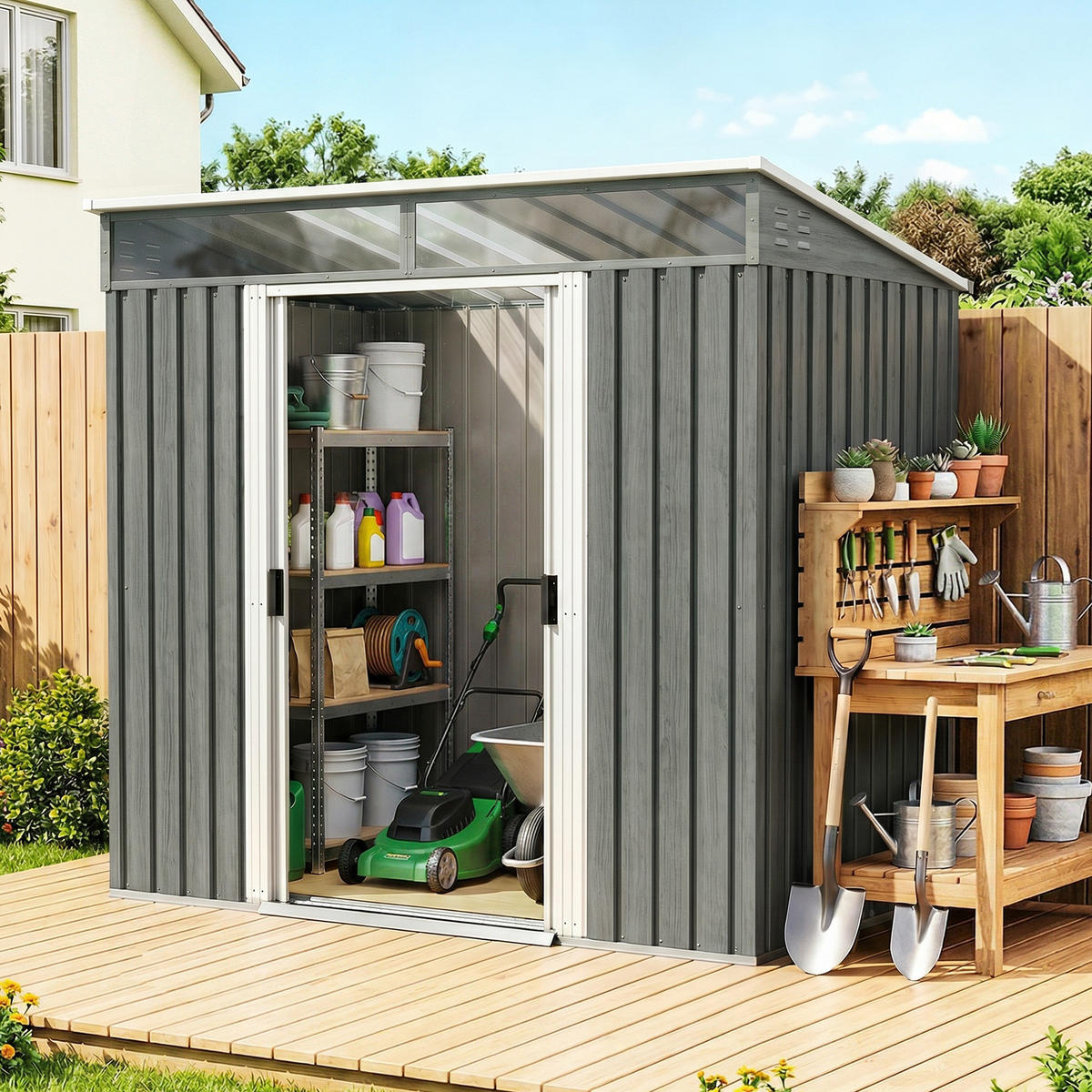 GARTENHAUS Grau 1 Stück - Grau, Kunststoff/Metall (122/181.5/195cm) - GiPP