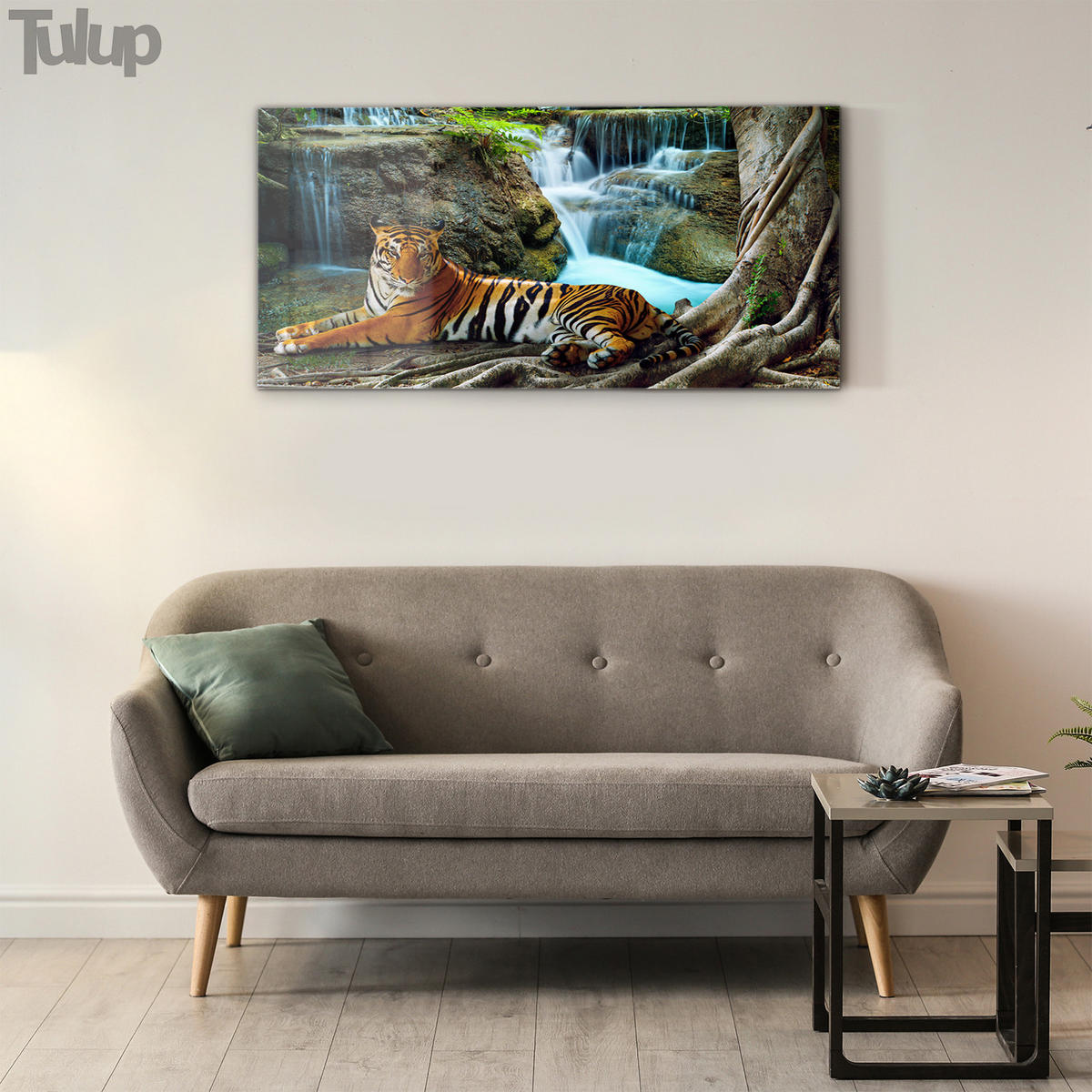 GLASBILD 120x60 cm Dschungelwasserfall - Naturfarben, Glas (120/60cm) - TULUP