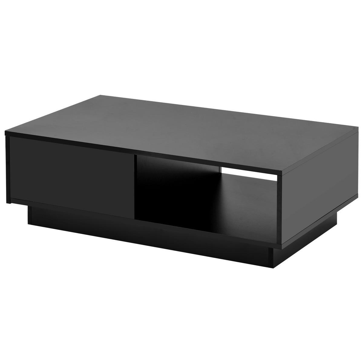 COUCHTISCH 95/55/32 cm in Hochglanz Schwarz mit LED-Beleuchtung - Schwarz, Holzwerkstoff (55/32/95cm) - OKWISH