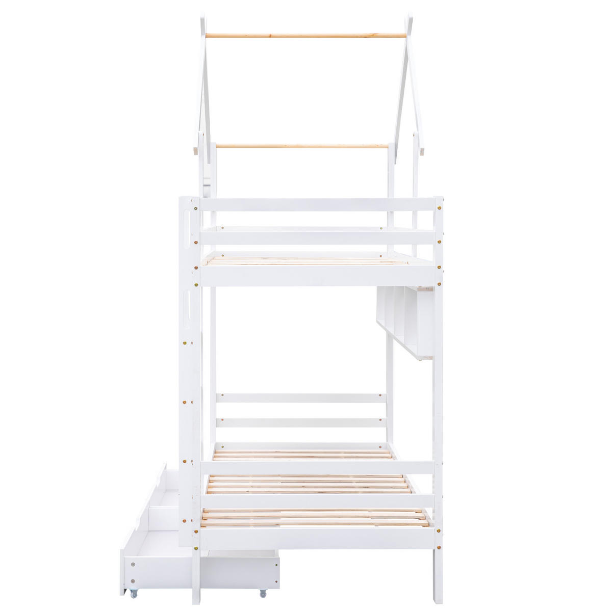 ETAGENBETT 90/200 cm, Weiß mit Schubladen und Regalen - Weiß, Holz (90/200cm) - MIVRAY