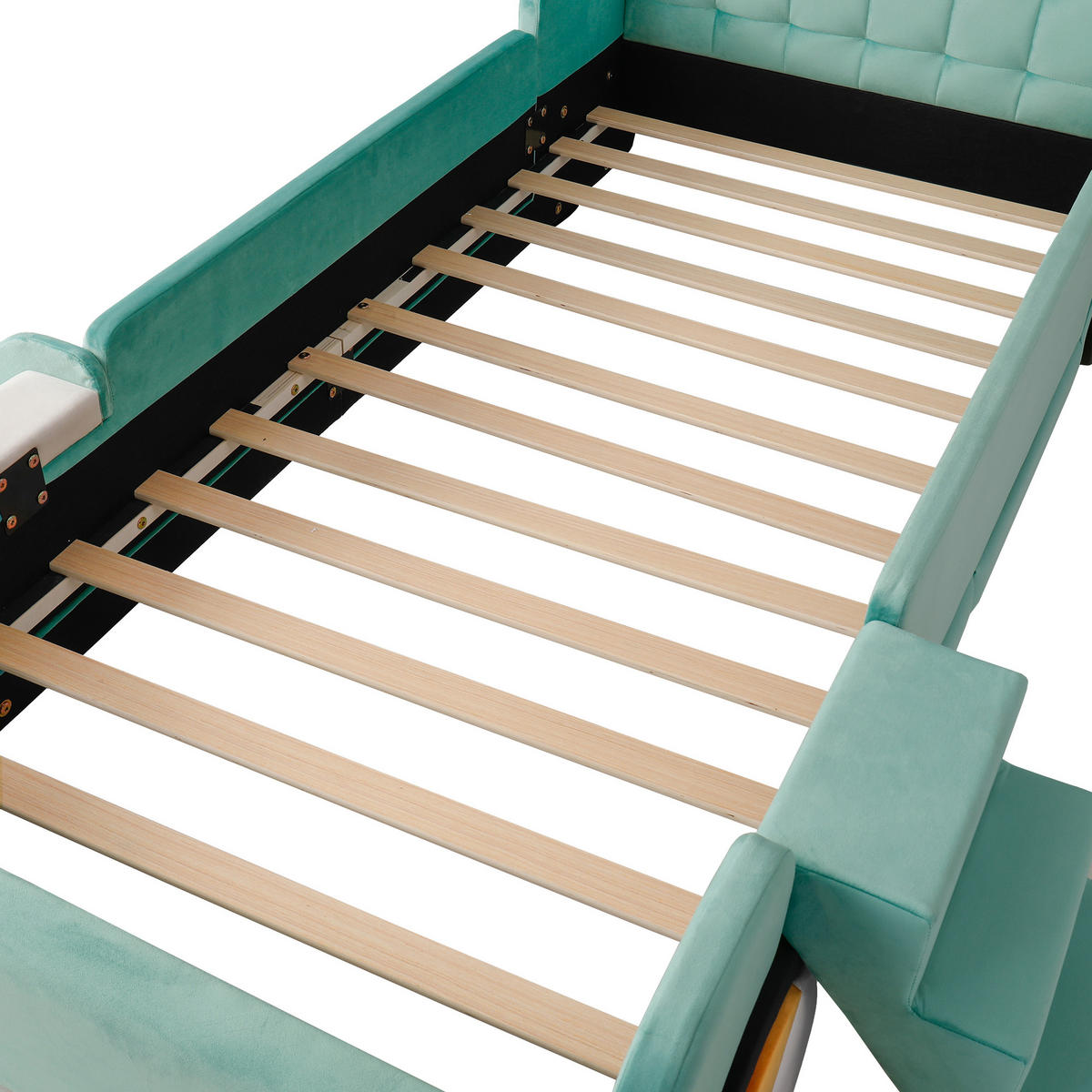 AUTOBETT 90/200 cm DE-32720 mit Rutsche und Treppe Blaugrün - Grün, Holzwerkstoff (90/200cm) - ComfortXL