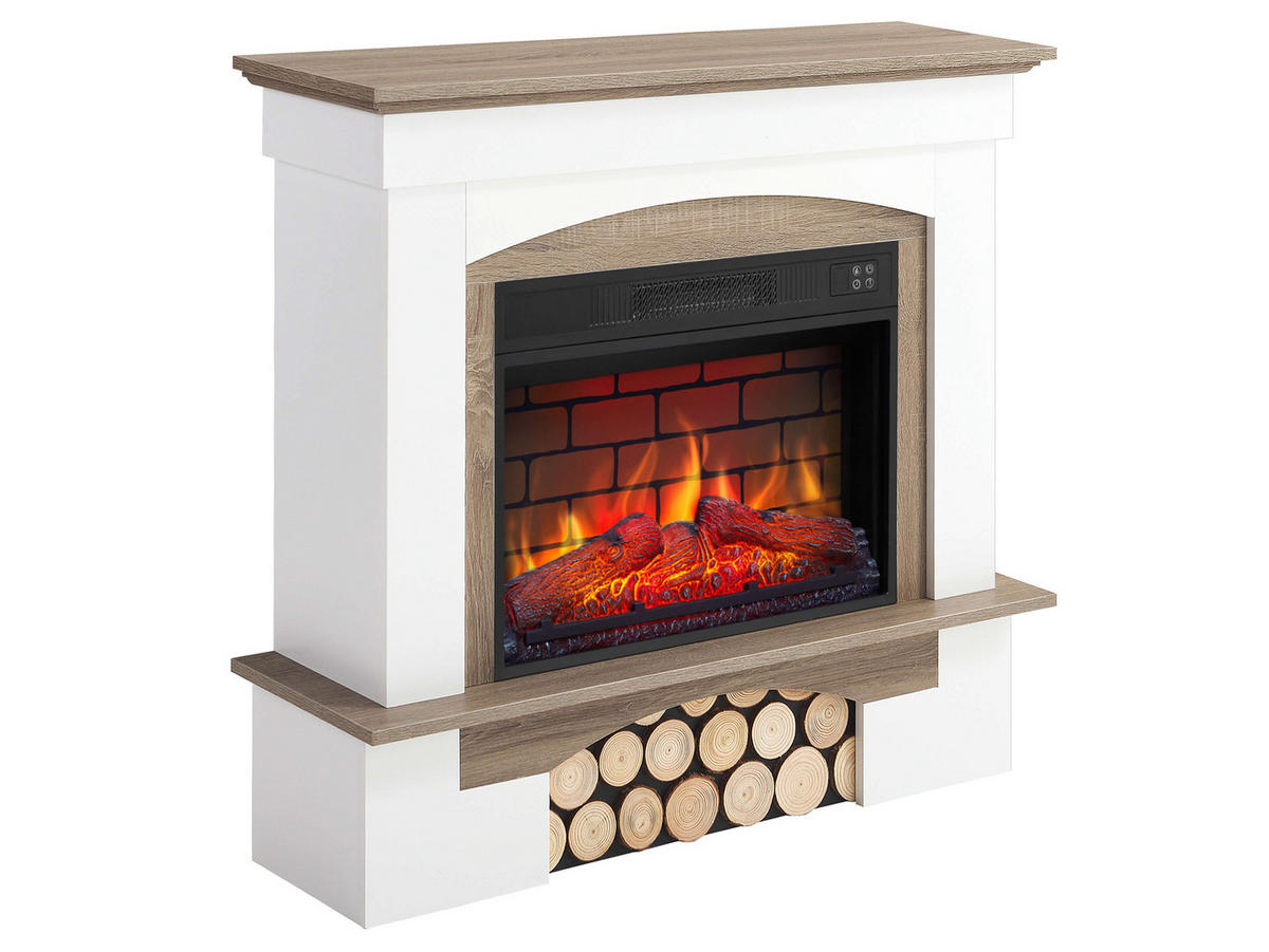 ELEKTROKAMIN Woodley AF23BS Weiß Graueiche – Breite 96 cm, 3D-Flammeneffekt, LED-Beleuchtung, Heizfunktion - Weiß, Glas/Holzwerkstoff (98.5/90/30cm) - ArtiFlame