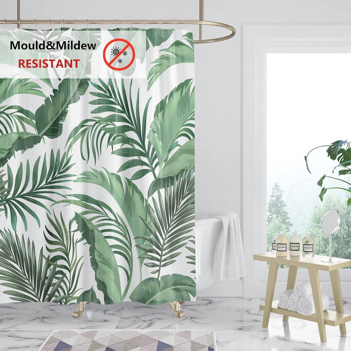 DUSCHVORHANG Grüne Blätter 180 x 180 cm - Grün, Textil (180/180cm)