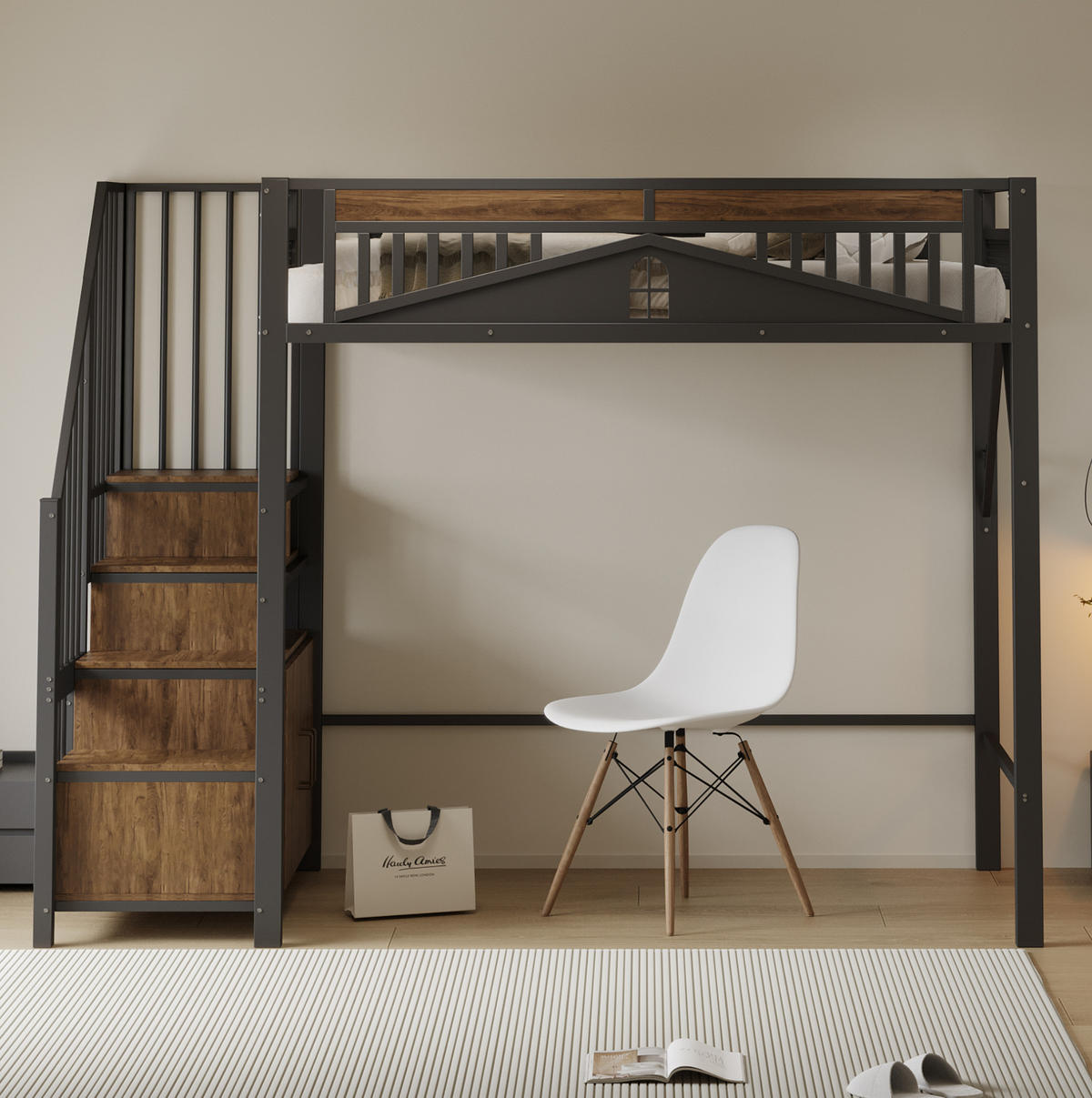 HOCHBETT 90/200 cm aus Metall in Schwarz mit Stauraum und Sicherheitszaun - Schwarz, Metall (90/200cm) - Flora Grace