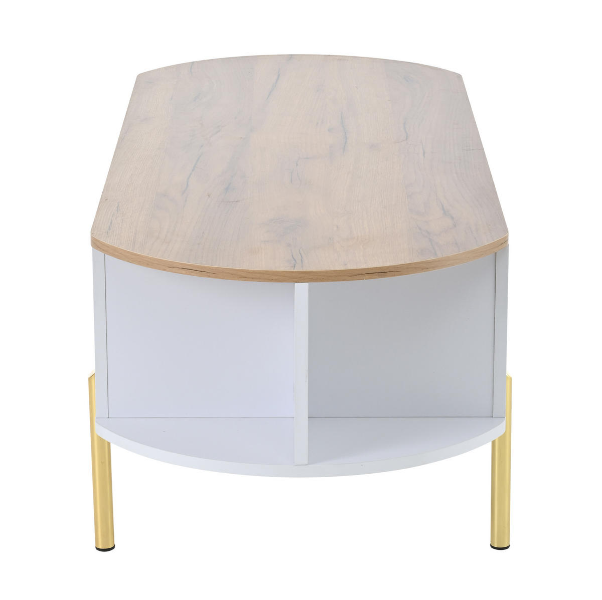 COUCHTISCH 120/50/43 cm aus MDF mit höhenverstellbarer Tischplatte und verstecktem Stauraum, Weiß/Naturholz - Weiß, Holzwerkstoff (120/50/43cm) - Redom