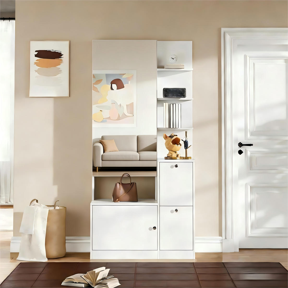 SCHUHSCHRANK aus Spanplatte 85x40x180cm in Weiß mit Spiegel - Weiß, Holzwerkstoff (85/180/40cm) - Modfu