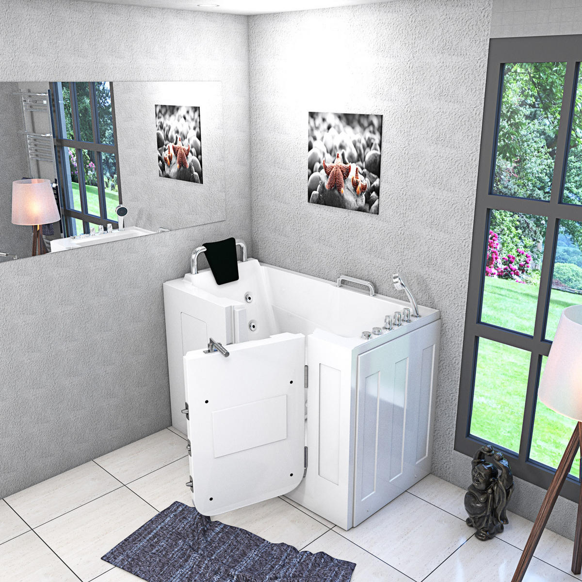 SITZWANNE Whirlpool mit Tür S07WP-TH-A-R - Weiß, Glas/Kunststoff (76/116/140cm) - AcquaVapore by Sandra Jentho