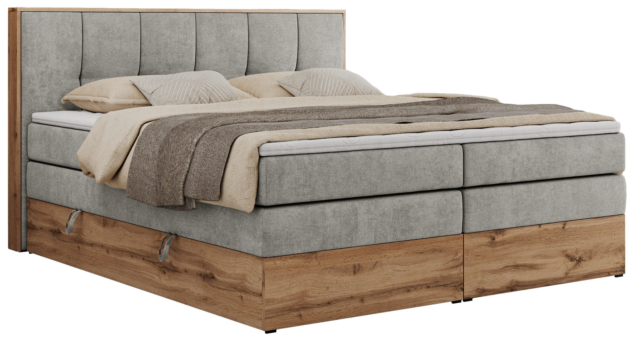 BOXSPRINGBETT ALBERO 1 KING 120/200 Hellgrau Strukture - H3 - Hellgrau, Holz/Textil (120/200cm) - MKS