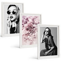 BILDER SET 3er Set - 40x60 cm Weißer Rahmen - Stilvolle Porträts von Frauen mit Blumen - Weiß, Kunststoff (40/60cm) - TULUP