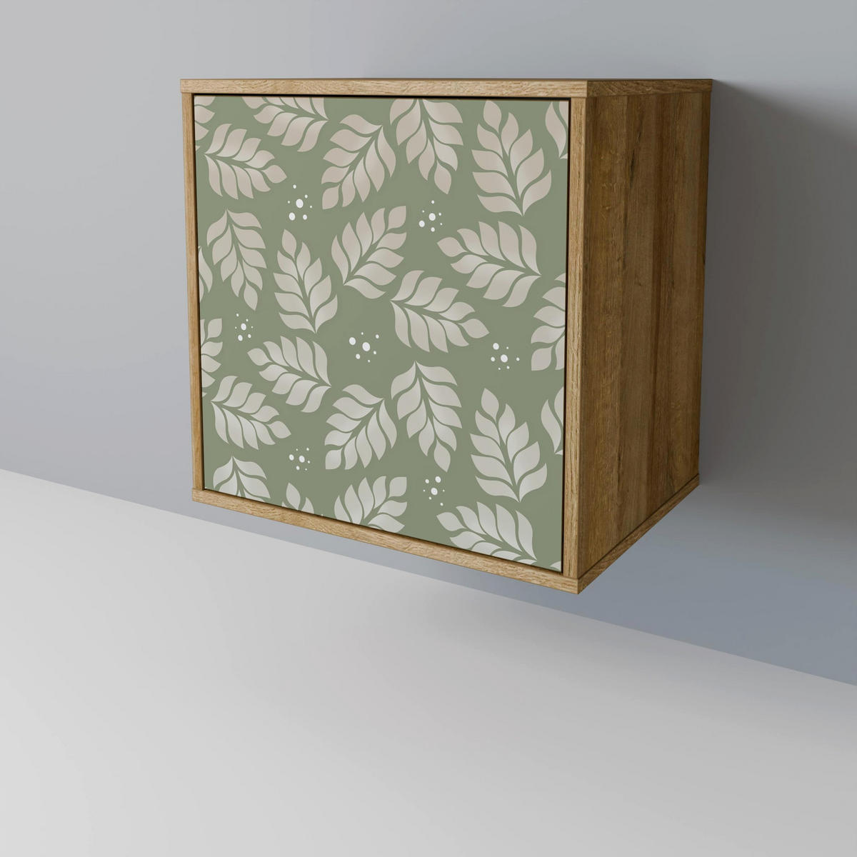 SIDEBOARD LEAVES ON GREEN, Eichefarben, 57,5x42x72,5 cm, Schwarze Metallfüße - Eichefarben/Multicolor, Holzwerkstoff/Metall (57.5/72.5/42cm) - SpaceRebels