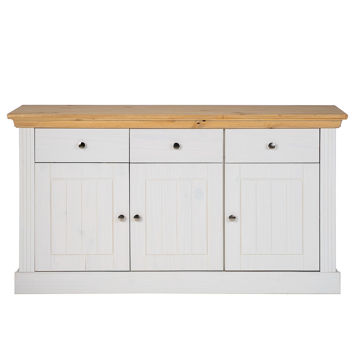 MASSIVES SIDEBOARD - Kiefer Weiß / Kiefer - Silberfarben/Weiß, Holz/Metall (145/78/47cm) - home24