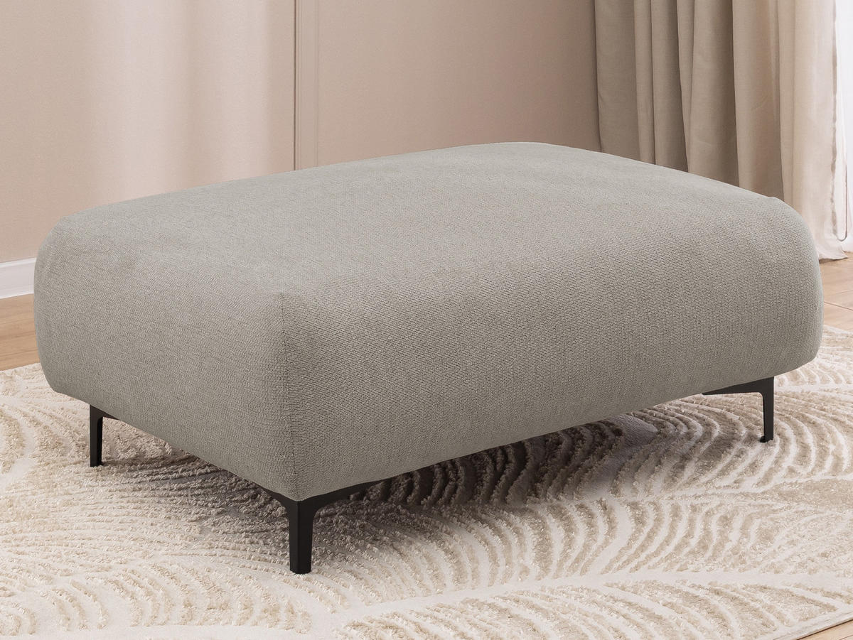 POLSTERHOCKER Cardea in Bubble-Optik aus weichem Taupe Strukturstoff mit hohem Sitzkomfort - Taupe/Schwarz, Holz/Textil (110/46/65cm) - S-Style Möbel