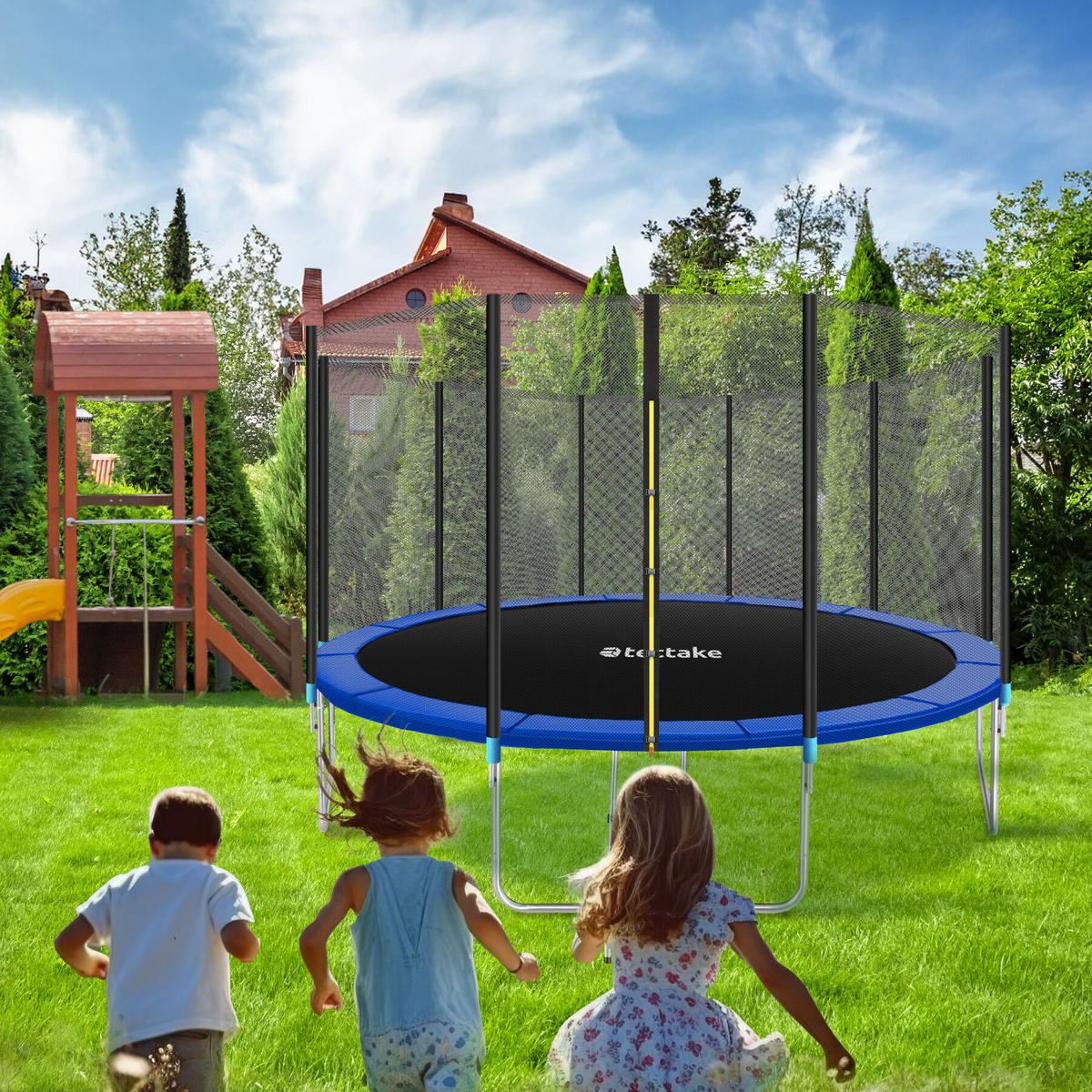 TRAMPOLIN Garfunky,inklusive Einstiegsleiter,schwarz/blau - Blau/Schwarz, Metall (457/269/457cm) - tectake
