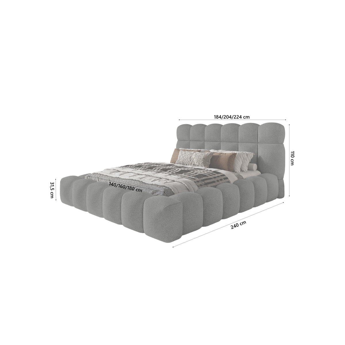 POLSTERBETT ACRI 160x200 cm, Anthrazit - Dunkelgrau, Textil (160/200cm) - Fedve