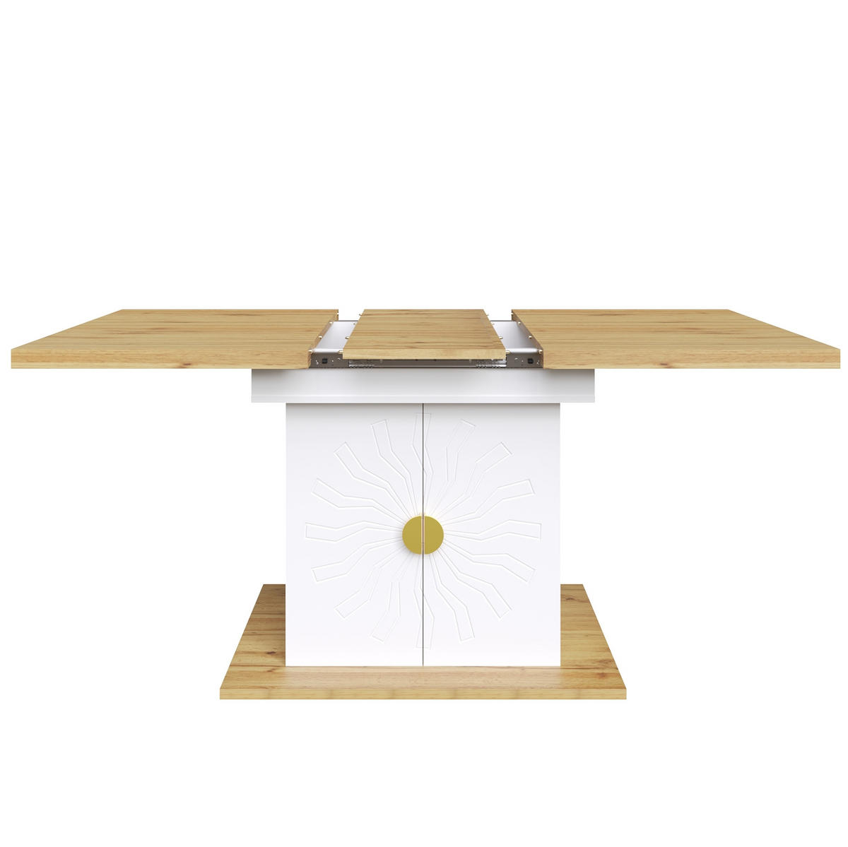 ESSTISCH aus MDF 110(140)x70x76 cm Weiß mit Ausziehfunktion und 2 Ablageböden - Weiß, Holzwerkstoff (110/70/76.5cm) - Modfu