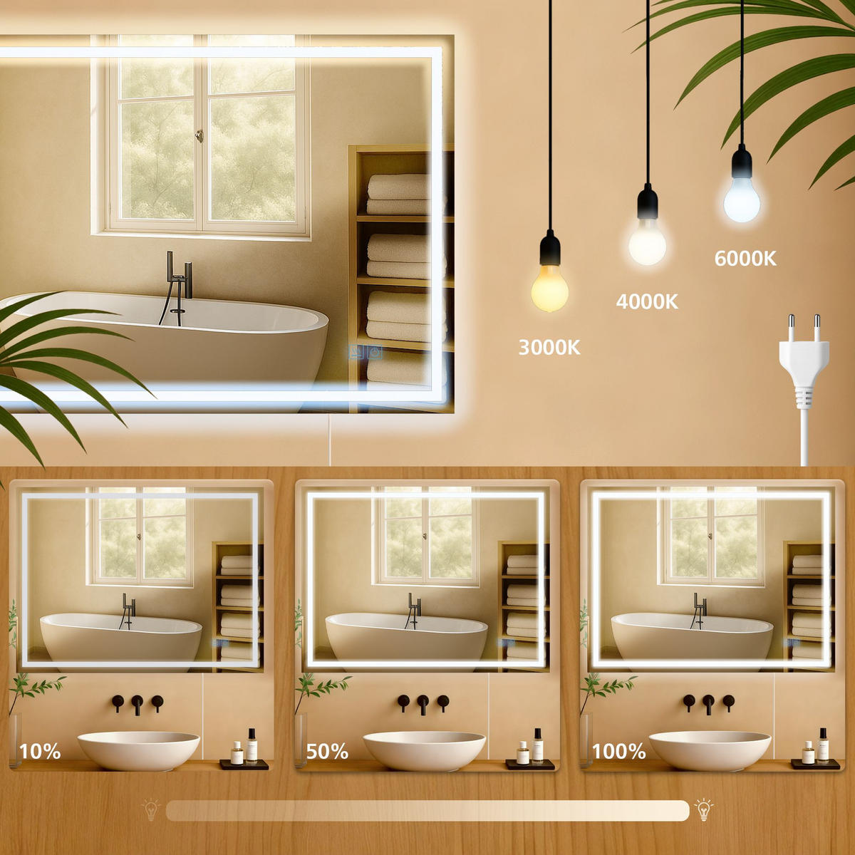 BADSPIEGEL Graz 60x80 ohne Bluetooth 80x3,5x60cm Glas Klarglas Badezimmerspiegel - Klar, Glas (80/60/3.5cm) - DELUKE