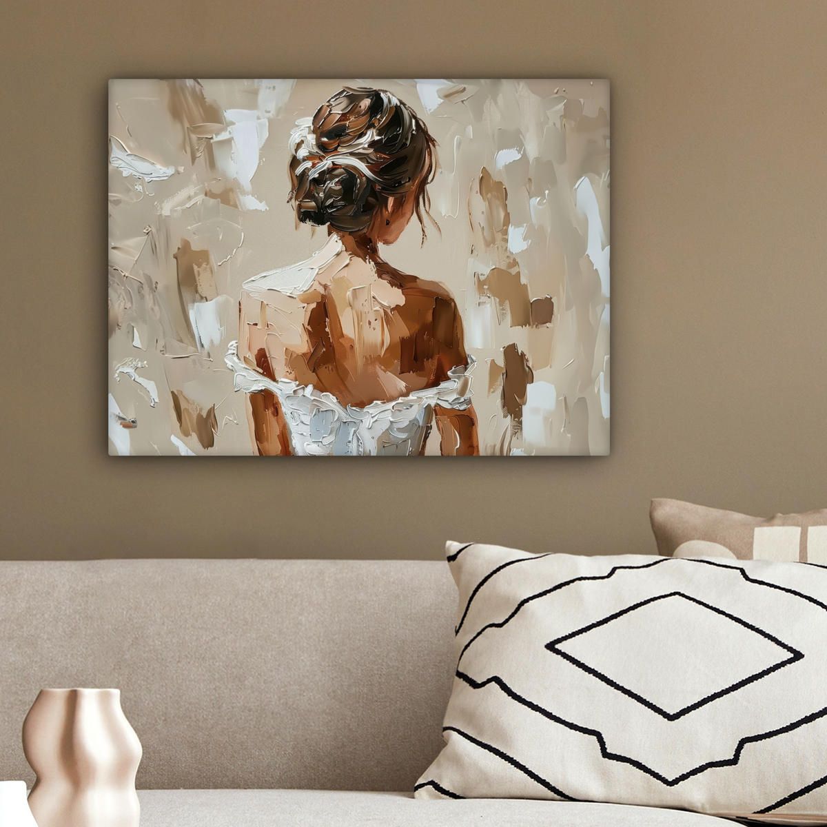 LEINWANDBILD - Frau - Farbe - Abstrakt - Beige - Modern - 40x30 - Wanddeko - Sandfarben, Textil (40/30cm) - MuchoWow