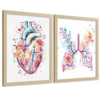 POSTER Set aus 2 Anatomie Mensch Drucke und Wandbilder mit Herz und Atmungssystem Floraler Stil Wanddekoration Größe Leichter Holzrahmen A3 - Beige, Papier (29.7/42/3cm) - Nacnic