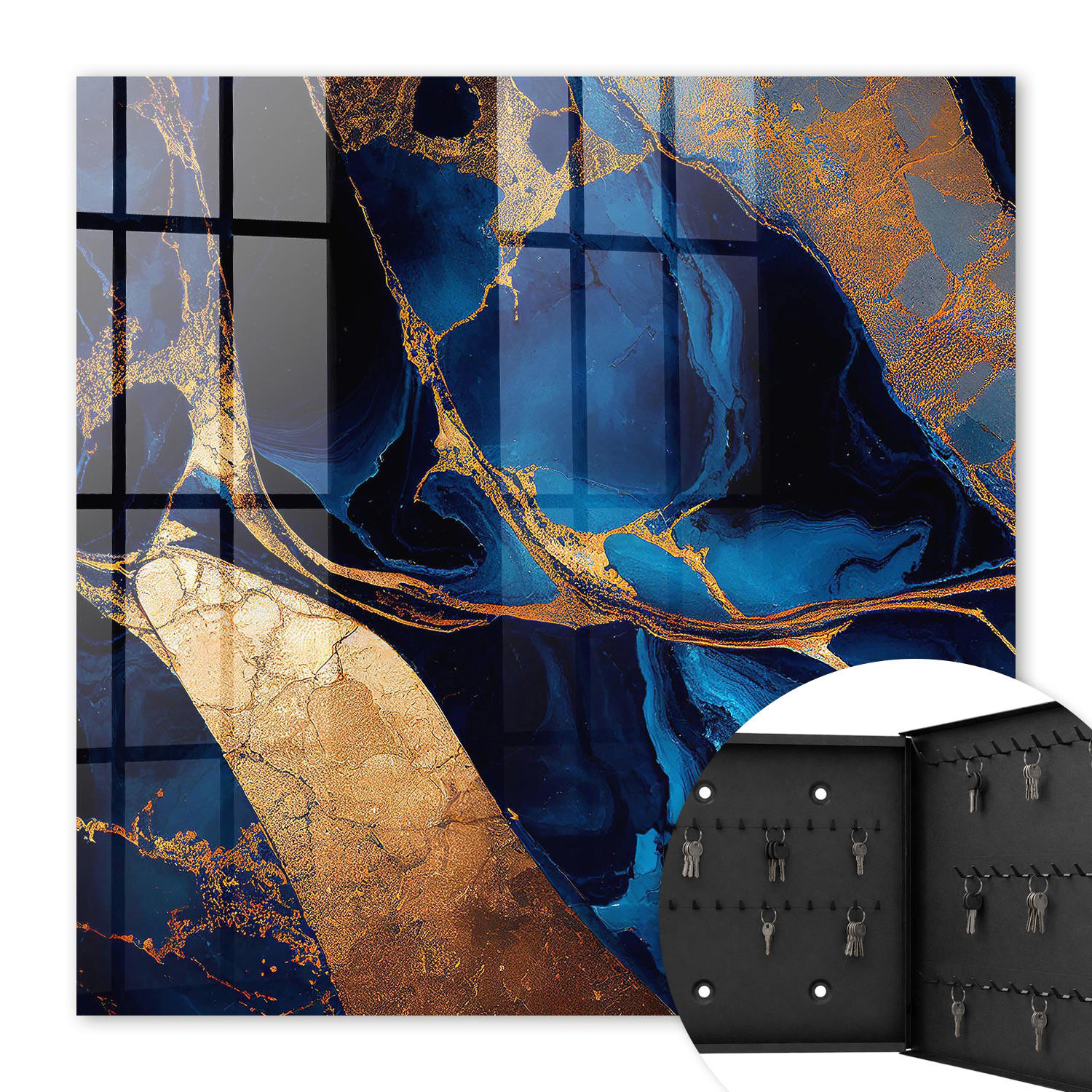 SCHLÜSSELBOX Schwarz 30x30 cm- Türöffnung nach rechts - Nachtmarble - Blau, Metall (30/30/5cm) - TULUP