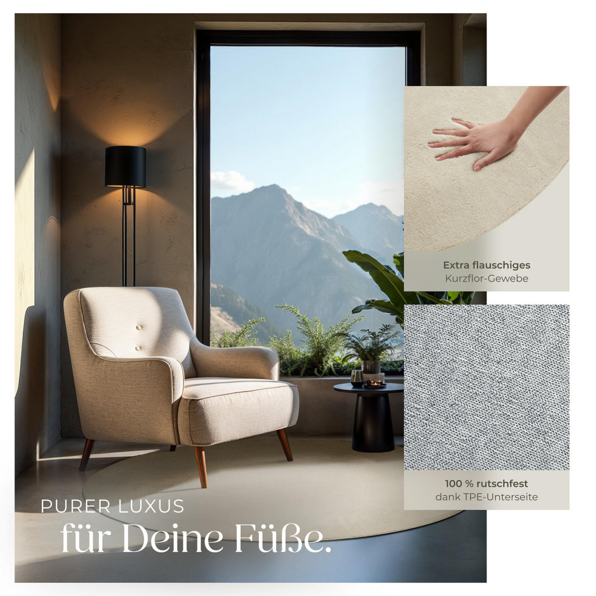 KURZFLORTEPPICH Soft Zone,rutschfeste Unterseite,beige - Beige, Kunststoff (120/120cm) - tectake
