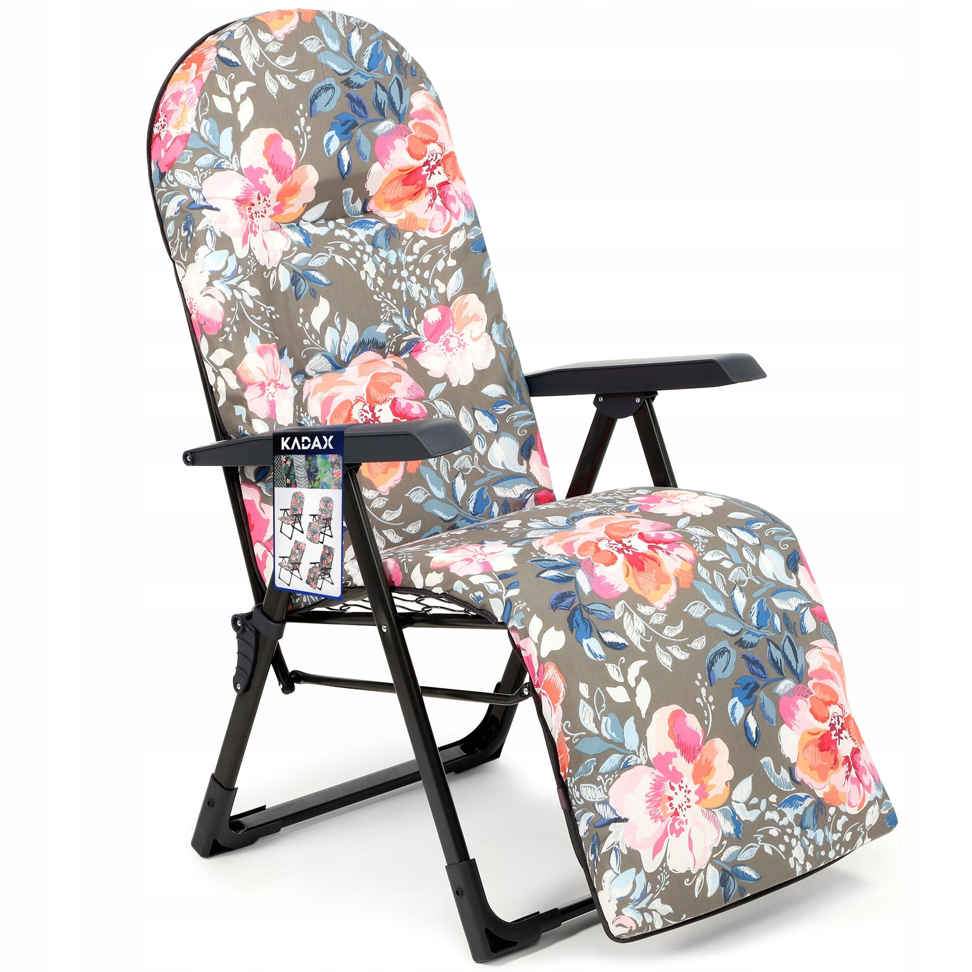 GARTENLIEGESTUHL 150 x 68 cm „Blumen“ - Rosa/Grau, Metall (58/150cm) - KADAX