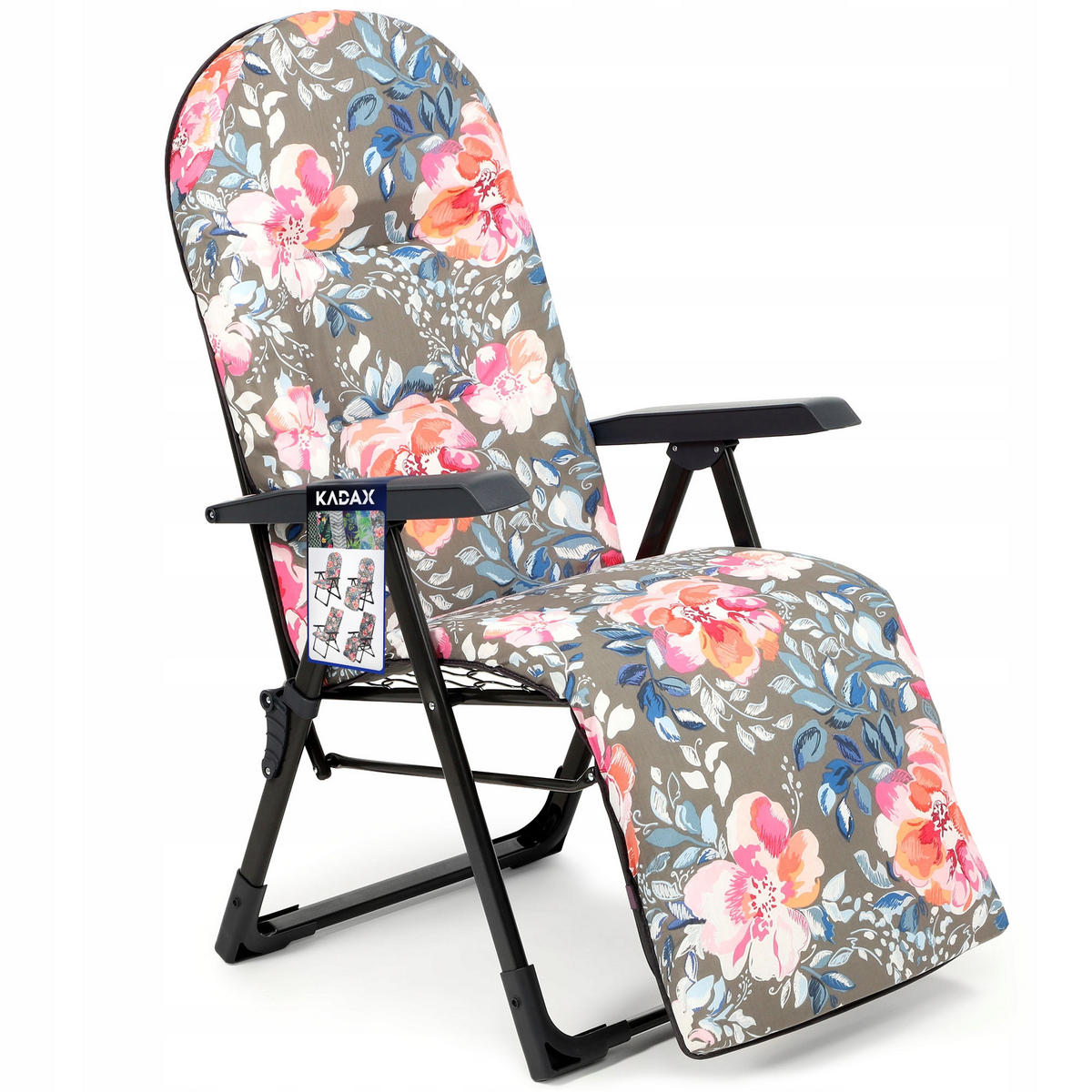 GARTENLIEGESTUHL 150 x 68 cm „Blumen“ - Rosa/Grau, Metall (58/150cm) - KADAX