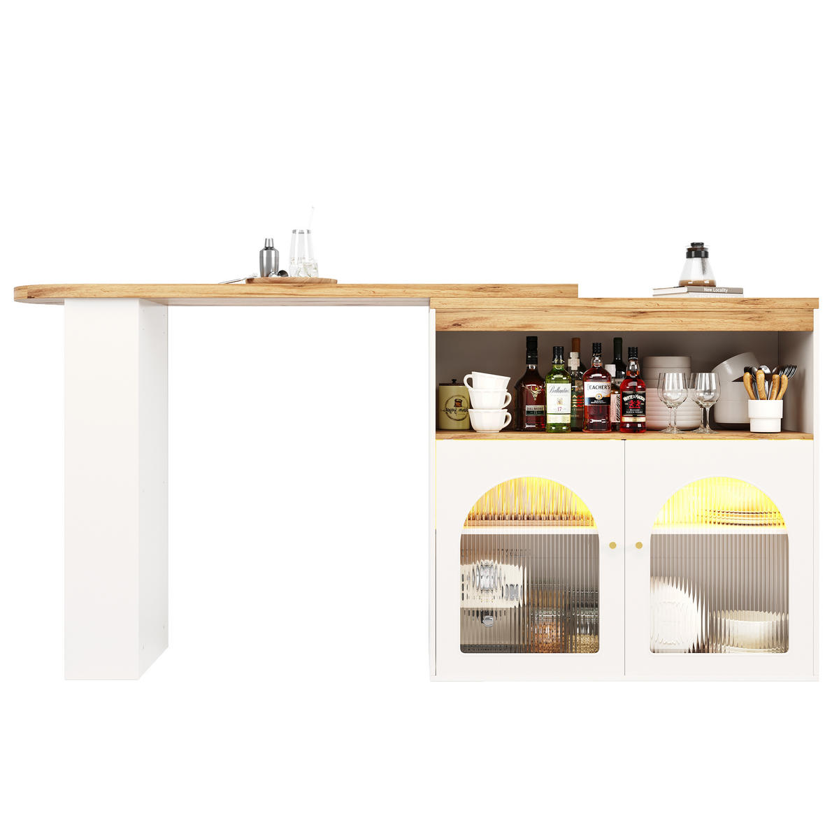 BARTISCH 138/39/105 cm weiß mit Aufbewahrungssystem und LED-Beleuchtung - Weiß, Holzwerkstoff (39/193/105cm) - OKWISH