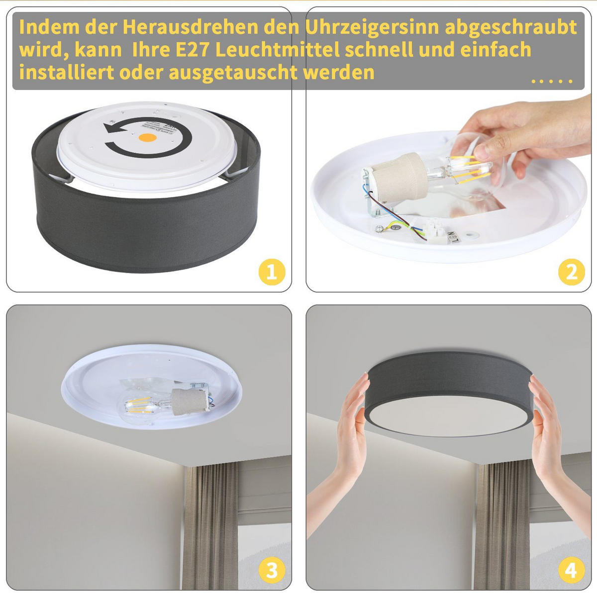 LED-DECKENLEUCHTE Ylrend 30.0/30.0/5.0 cm - Grau, Textil (30/30/5cm) - ZMH