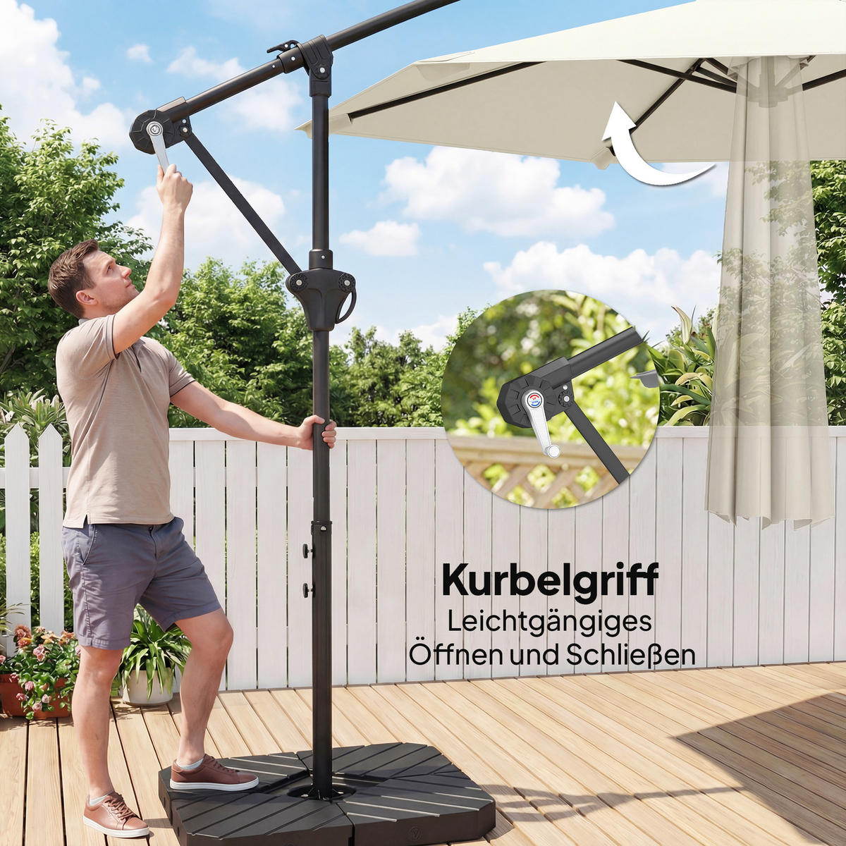 SLUNEČNÍK S PÁSKEM Kov Polyester Krémově bílý - krémová, textil (295/302cm) - Outsunny