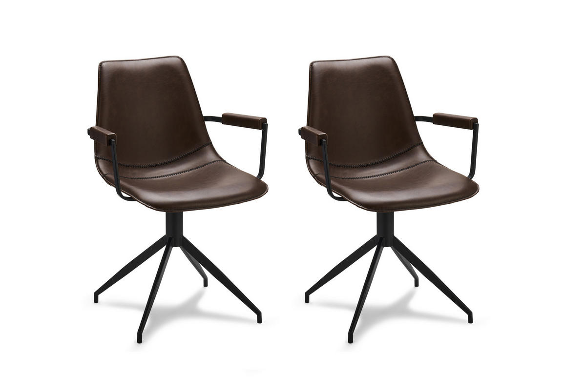ARMLEHNSTUHL 2er-Set dunkelbraun - Schwarz/Braun, Leder/Textil (59/85/57cm) - ebuy24