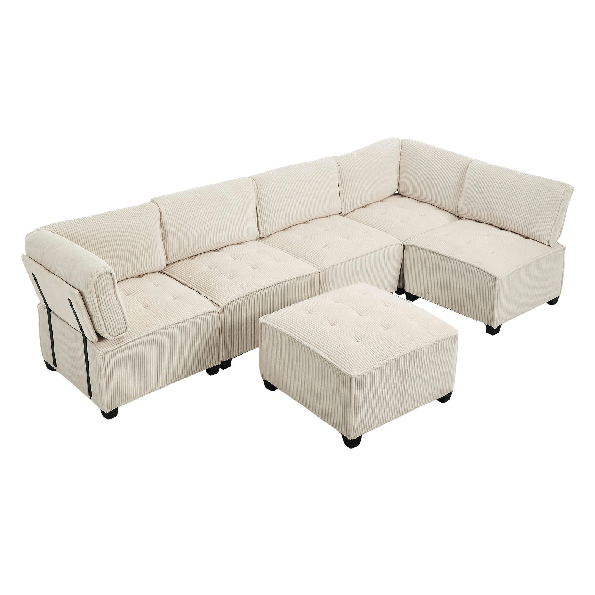MODULARES 6-Sitzer Sofa Cord U-/L-Form und Eckschlafsofa Beige 308/154/82 cm - Beige, Textil (154/308cm) - Redom