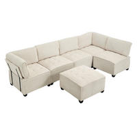 MODULARES 6-Sitzer Sofa Cord U-/L-Form und Eckschlafsofa Beige 308/154/82 cm - Beige, Textil (154/308cm) - Redom