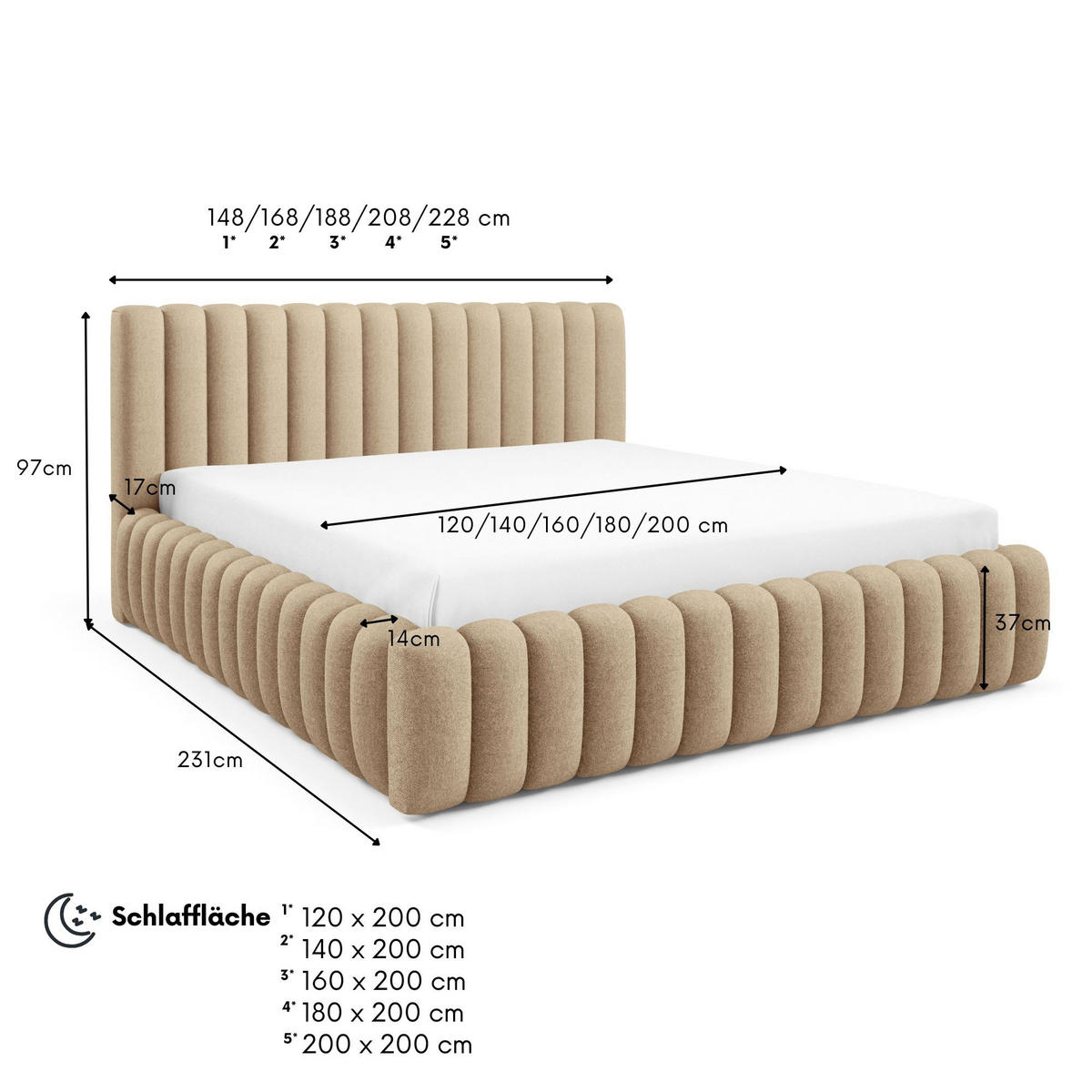 POLSTERBETT BLIVIO 180x200 cm,mit Bettkasten,Lattenrost,Doppelbett,Boxspringbett-Optik-Cappuccino - Taupe, Holz (180/200cm) - Furnistar