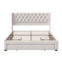 POLSTERBETT 160x200 cm mit LED, 3 Schubladen, Samt, Beige - Beige, Holz (140/200cm)