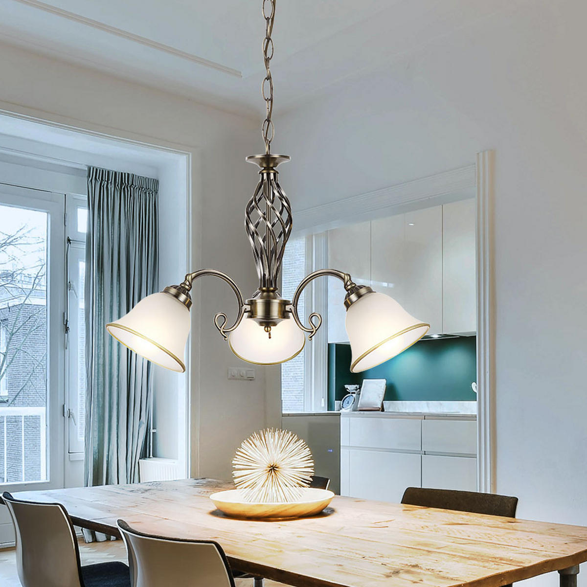 KRONLEUCHTER ODIN Altmessing Messing - Messingfarben, Glas (60/60/120cm) - Globo Lighting