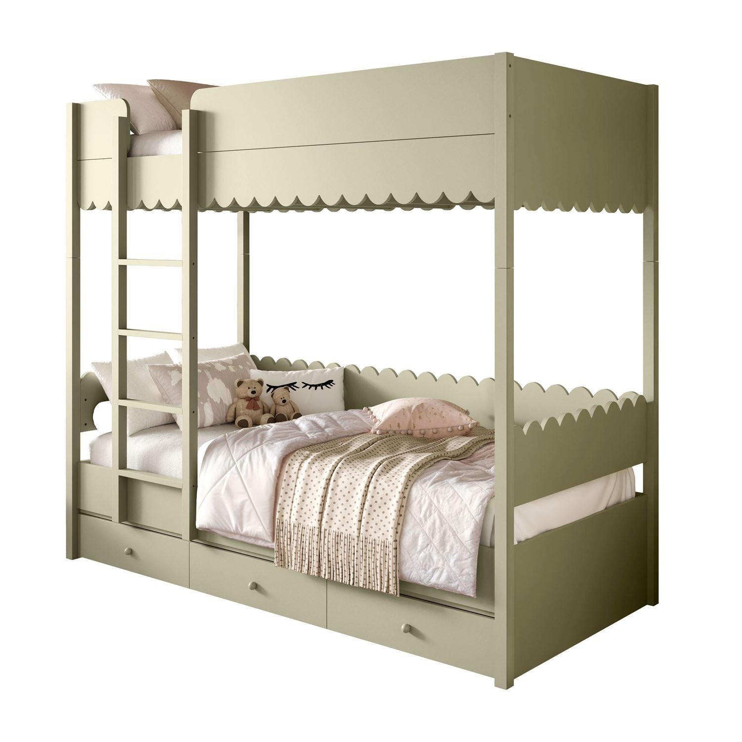 ETAGENBETT BABUSHKA – Etagenbett 90x200 cm, mit zwei Matratze, Olivgrün - Olivgrün, Holzwerkstoff - Lookway