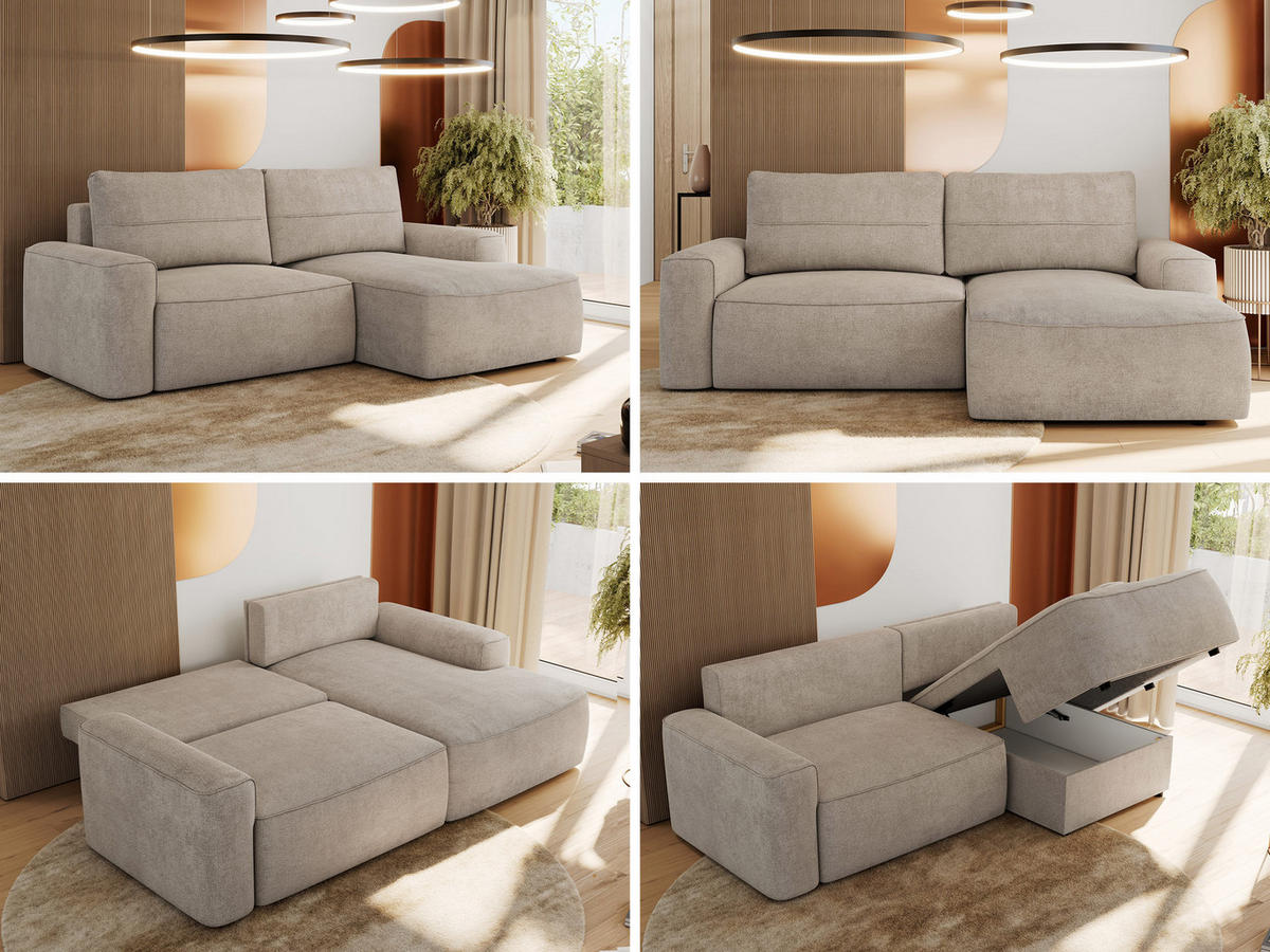 ECKSOFA BELLUNO L Beige Strukture - Rechts - Beige/Schwarz, Textil (233/144cm) - MKS
