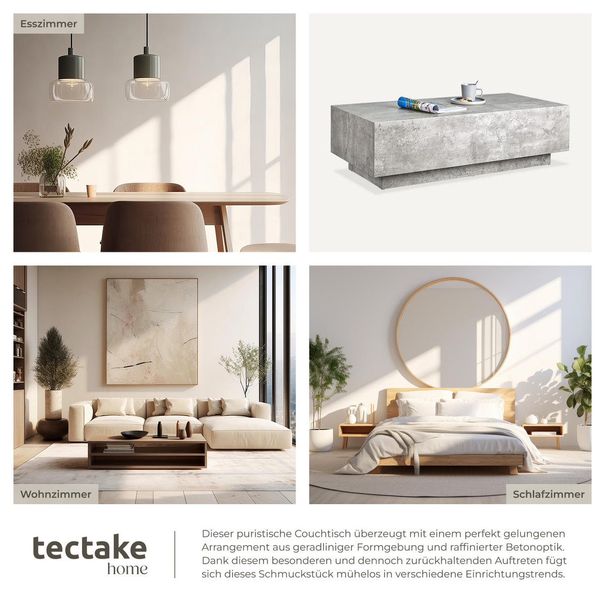 COUCHTISCH Lasley,120 x 60 x 35 cm,Beton Optik - Grau, Holz (60/120/35cm) - tectake